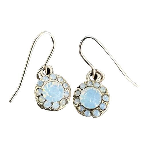 Milky faceted iridescent gold tone dangle drop fancy preppy earrings - Picture 1 of 6